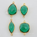 Gold Vermeil Natural Emerald Glass Bezel Setting Gemstone Connectors Wholesale Cheap Price Jewelry Suppliers and Manufacturer